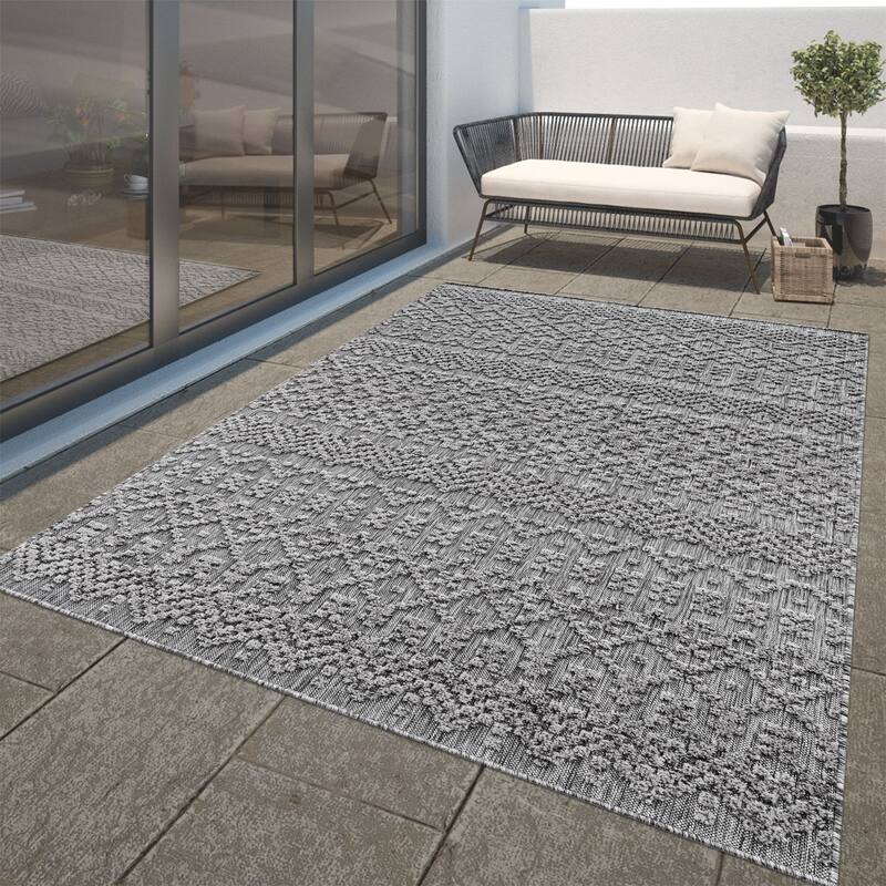In- & Outdoor Rug Marrakesh Trellis Pattern with High/Low Effect - anthracite - 3'11" x 5'7"