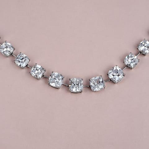 Cubic Zirconia Sterling Silver Cushion Link Necklace by Orchid Jewelry