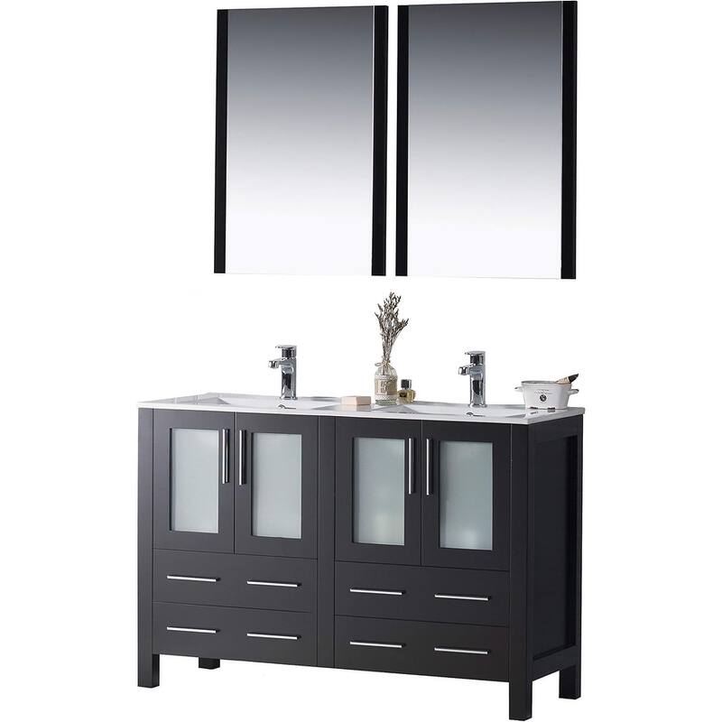 Blossom 48" Double Sink Bathroom Vanity with Ceramic Tops & Mirrors - Espresso - Espresso Finish