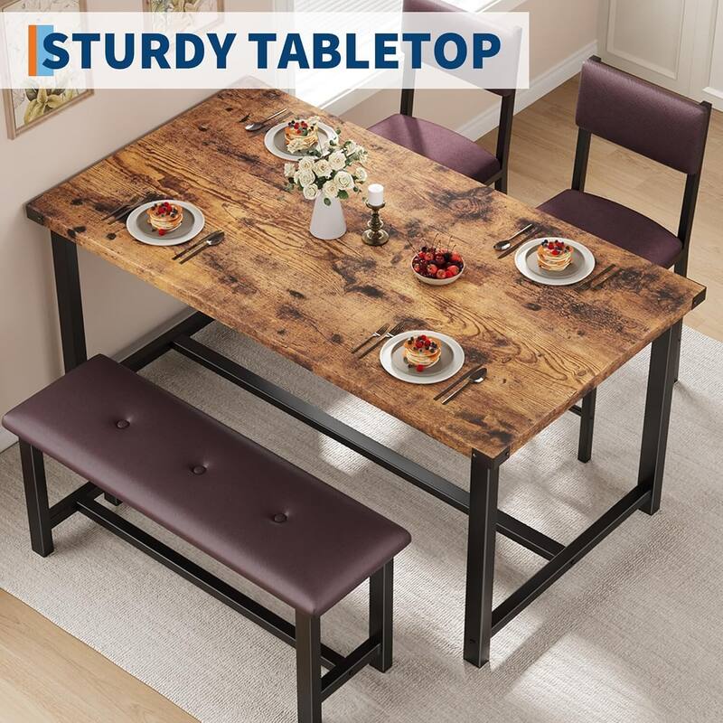 Kitchen Dining Table Set for 4 with 2 Padded Chairs and Bench for Apartment, Home