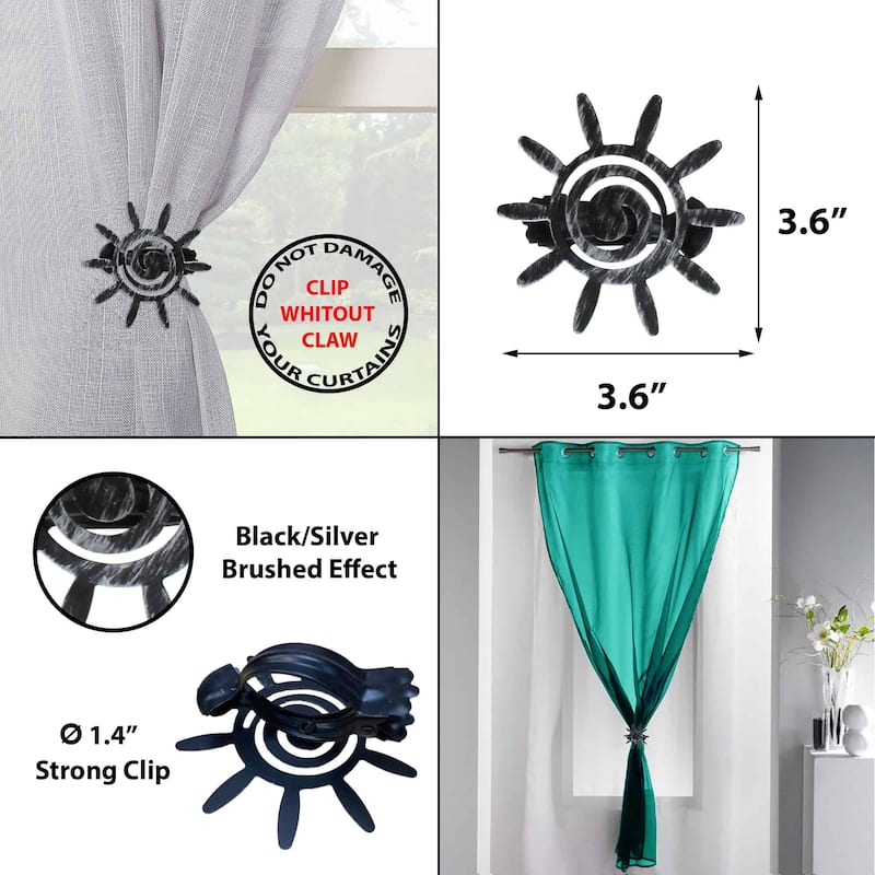 Set of 2 Metal Tiebacks Sun Clip Helios Big Size - 3.6"L x 3.6"H x 1.4"D