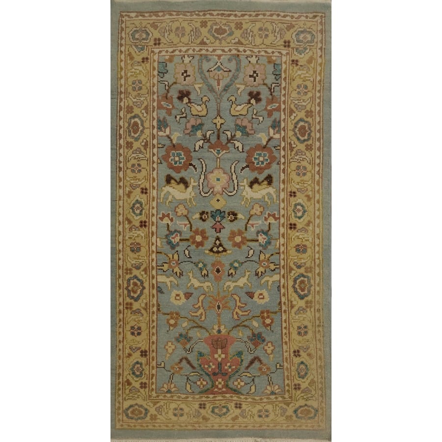 Hand Knotted Oriental 100% Wool Carpet Traditional All-Over Navy Blue & Blues Ziegler Area Rug - 4' 0'' X 2' 0''