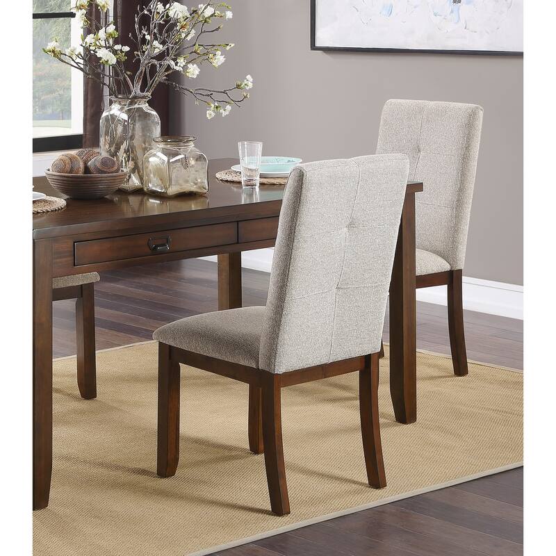 Upholstered Chairs Set of 2 Dark Cherry Finish Wood Frame Tufted Back Dining Chairs