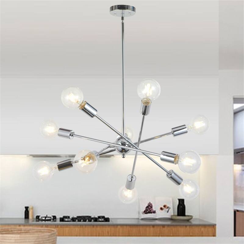10 Lights Mid-Century Modern Sputnik Chandelier - Chrome