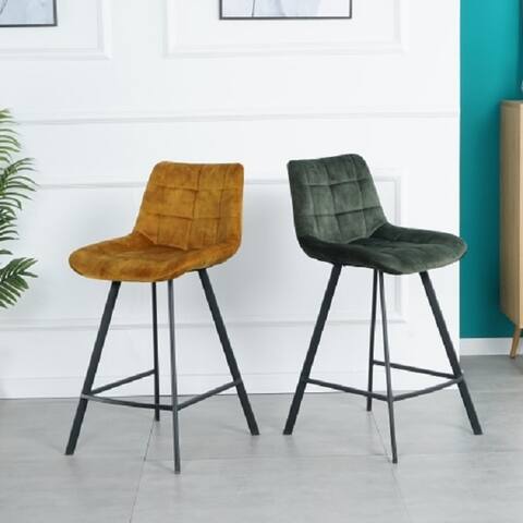 Modern Design Comfortable Nordic Metal Stool Modern Iron High Counter Leisure Yellow Bar Chair Black(set of 2)