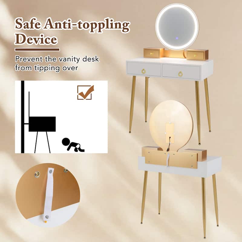 Costway Vanity Makeup Dressing Table Stool Set 3-Color Lighted Mirror - See Details