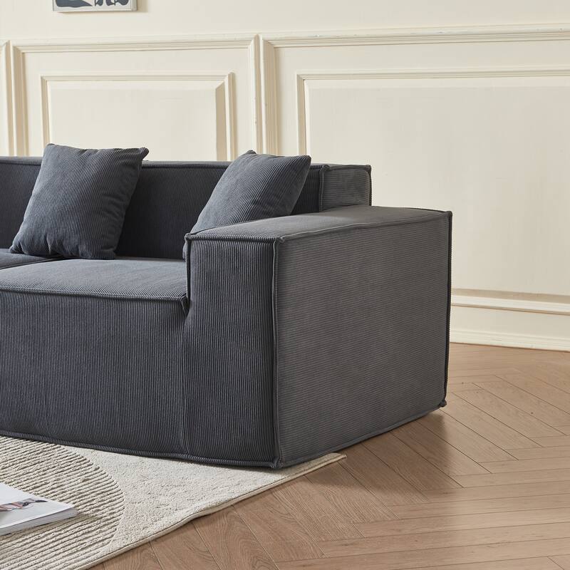 109" Corduroy Modular L-Shaped Sectional Sofa with Reversible Ottoman Included, Deep Seat Cushions