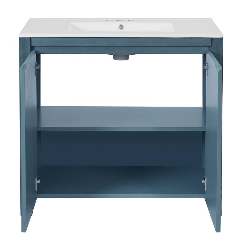 36 inch Bathroom Vanity with Ceramic Sink, Soft-Close Door, Shelf