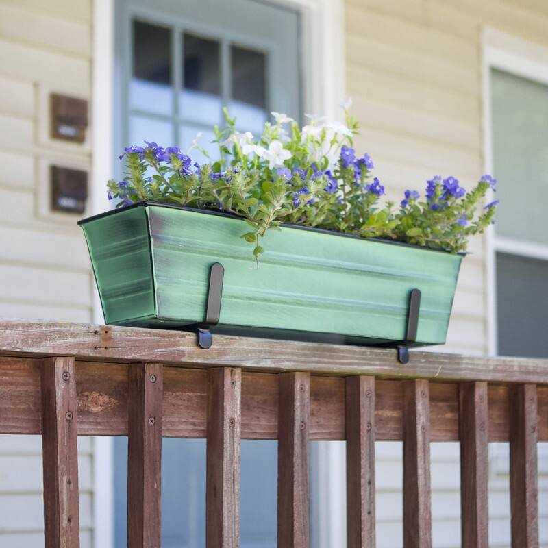 Achla Designs Small Galvanized Steel Flower Box Planter With Brackets for 2 x 4 Railings, 22 Inch Wide