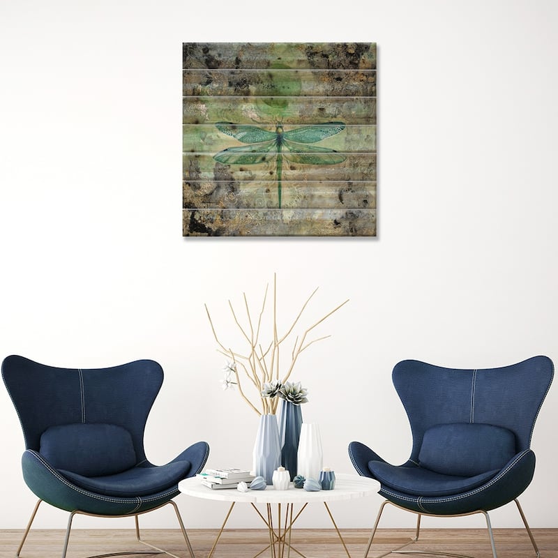 Dragonfly V Print On Wood by Stephanie Law - Multi-Color