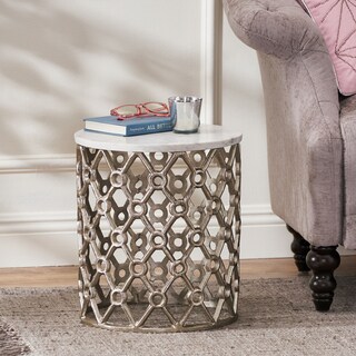 Lenhart Modern Glam Handcrafted Marble Top Aluminum Side Table by Christopher Knight Home