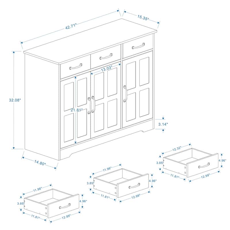 Farmhouse Buffet Cabinet Storage Sideboard with 3 Drawers and 3 Doors