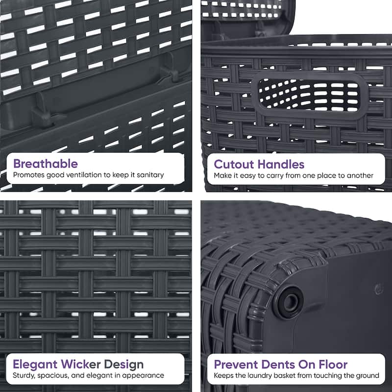 Superio Plastic Wicker Laundry Hamper with Lid Large Capacity - Capacity: 60l