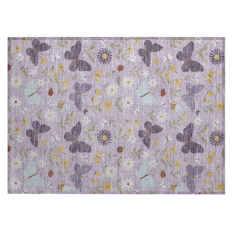 Machine Washable Indoor/ Outdoor Whimsy Butterfly Chantille Rug