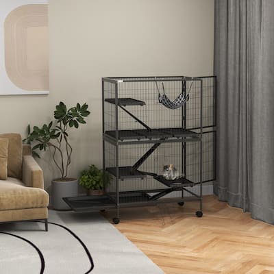 Five-Tier Small Pet Cage with Wheels, Ramp, Hammock and Tray - 31.5"L x 20.5"W x 50.5"H