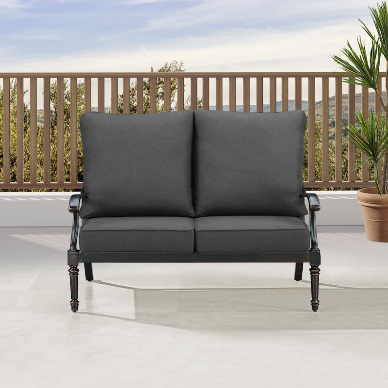 Black Aluminum Deep Seating Deep Seating Loveseat with Cushions