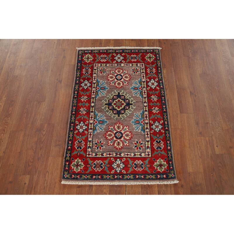 Geometric Kazak Oriental Accent Rug Hand-Knotted Wool Carpet - 2'0" x 3'0"
