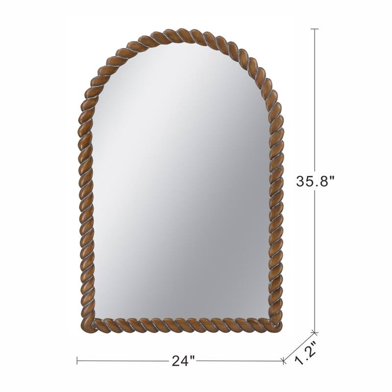24x35.8" Arched Wall Mirror with Pine Wood Frame - Brown
