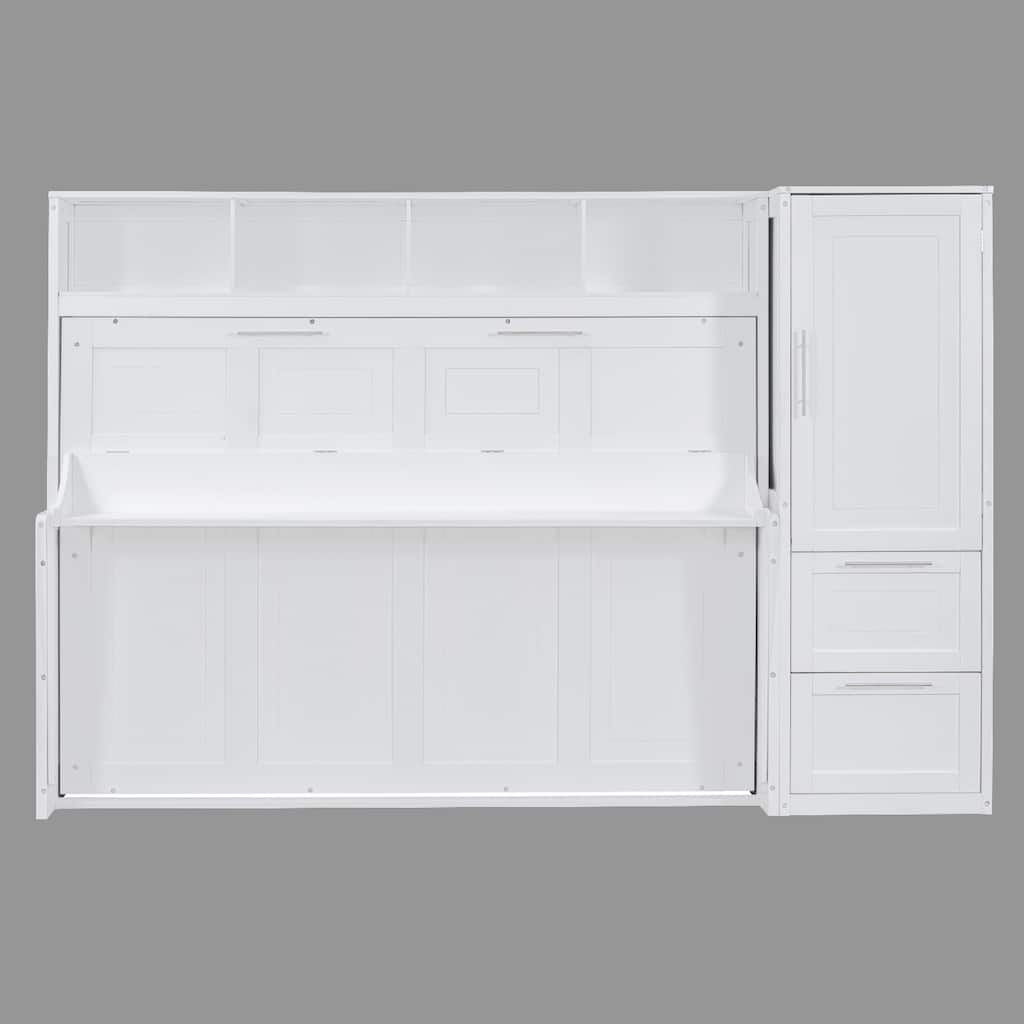 Multifunctional Queen Murphy Bed with Closet, Drawers, & Shelf - Compact Wall Bed for Efficient Storage