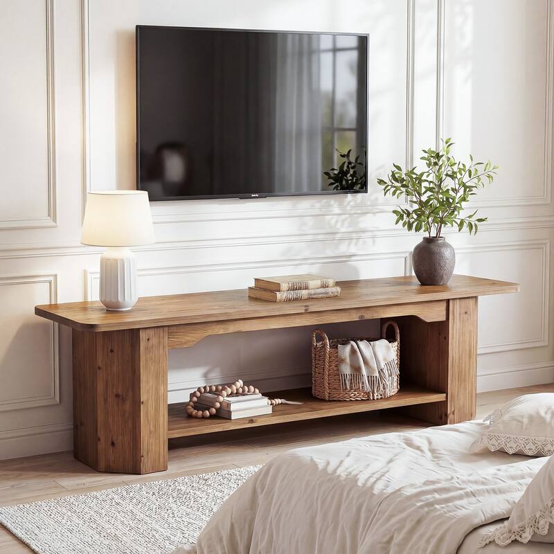 63-Inch Solid Wood TV Stand, Entertainment Center with Shelves, Television Console for 55/60/65/75-Inch TVs