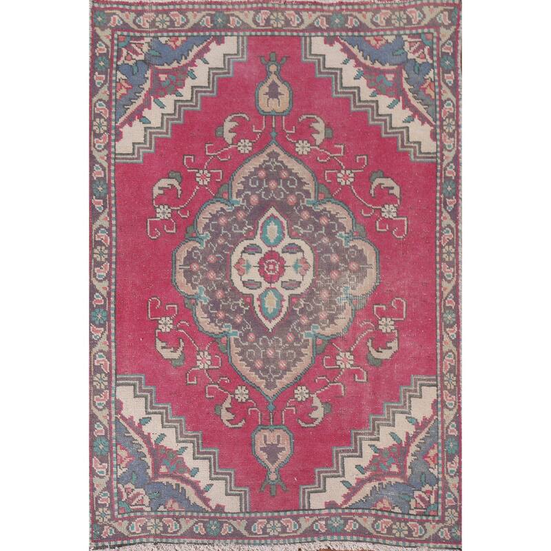 Hand Knotted Oriental 100% Wool Carpet Traditional Medallion Pink Tabriz Area Rug - 4' 6'' X 3' 2''