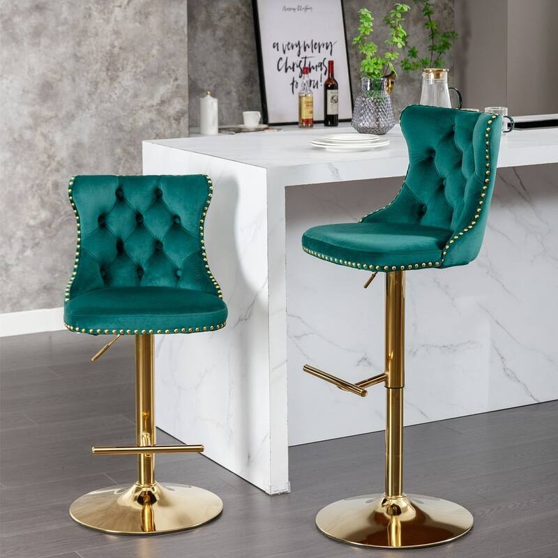 Bar stools with Backs Luxurious Velvet Swivel - Adjustable Height, Set of 2