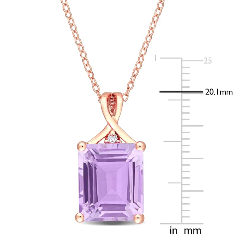 Miadora Rose Plated Sterling Silver Octagon-cut Rose de France & White Topaz Solitaire Drop Necklace