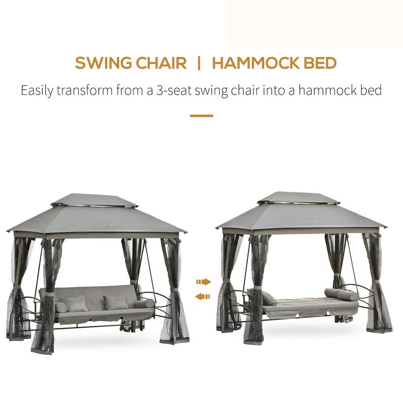 Outsunny Tiered Gazebo with 3-person Patio Bench and Mesh Sidewalls