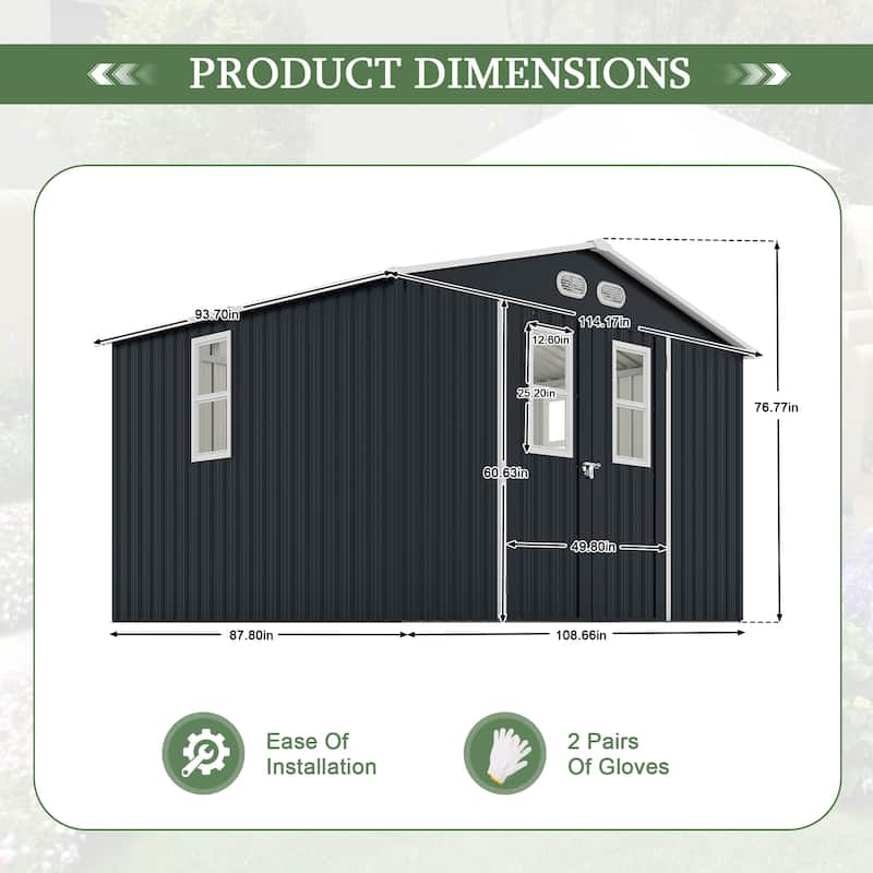 8x10 Outdoor Storage Shed with 4 Daylight Windows and Lockable Doors