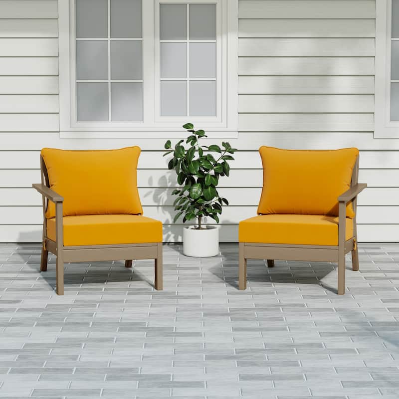 Polytrends Birchwood All Weather HDPE Outdoor Patio Deep Seating Weathered Wood Loveseat (2-Piece) - Weathered Wood/Yellow