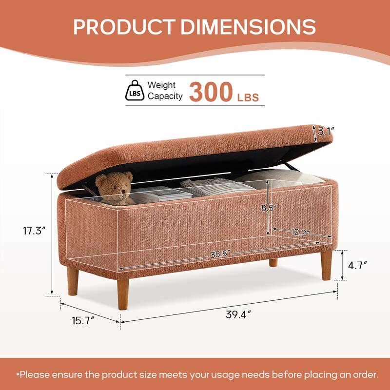 39in Soft Chenille Fabric Storage Ottoman Bench for Bedroom / Entryway Bed Foot / Living Room，Upholstered Entryway Bench