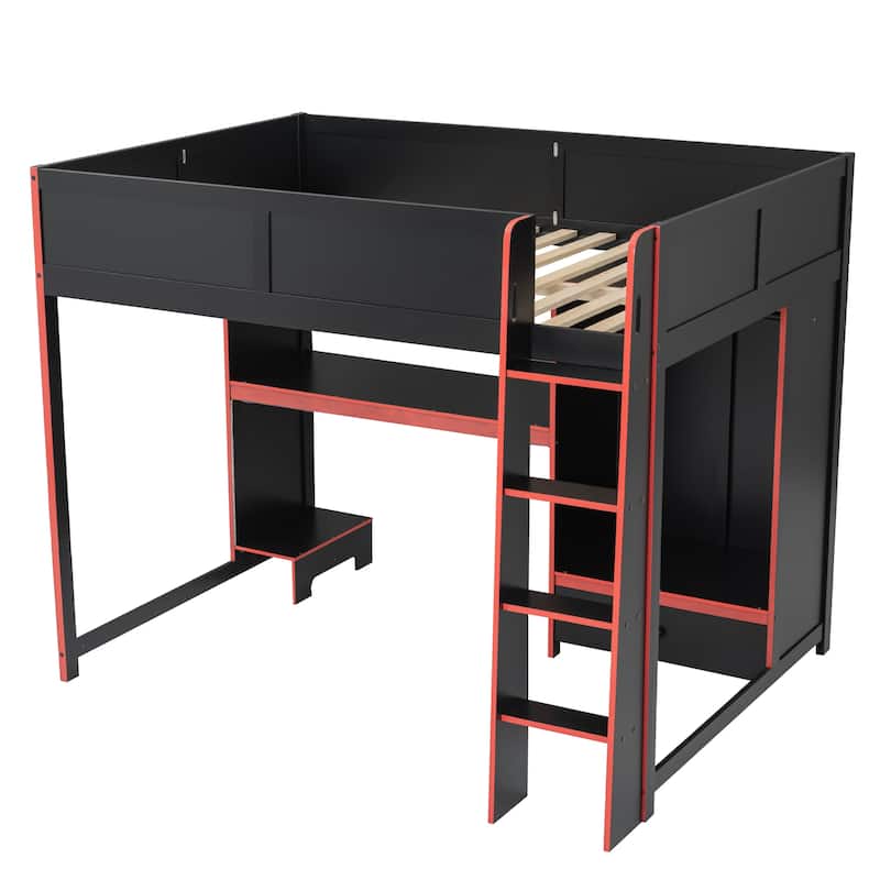Esports Gaming Bed LED Gaming Loft Bed with Wardrobe, Drawer, Desk with PC Tower Holder Underneath for Gaming Hotel Gaming Room