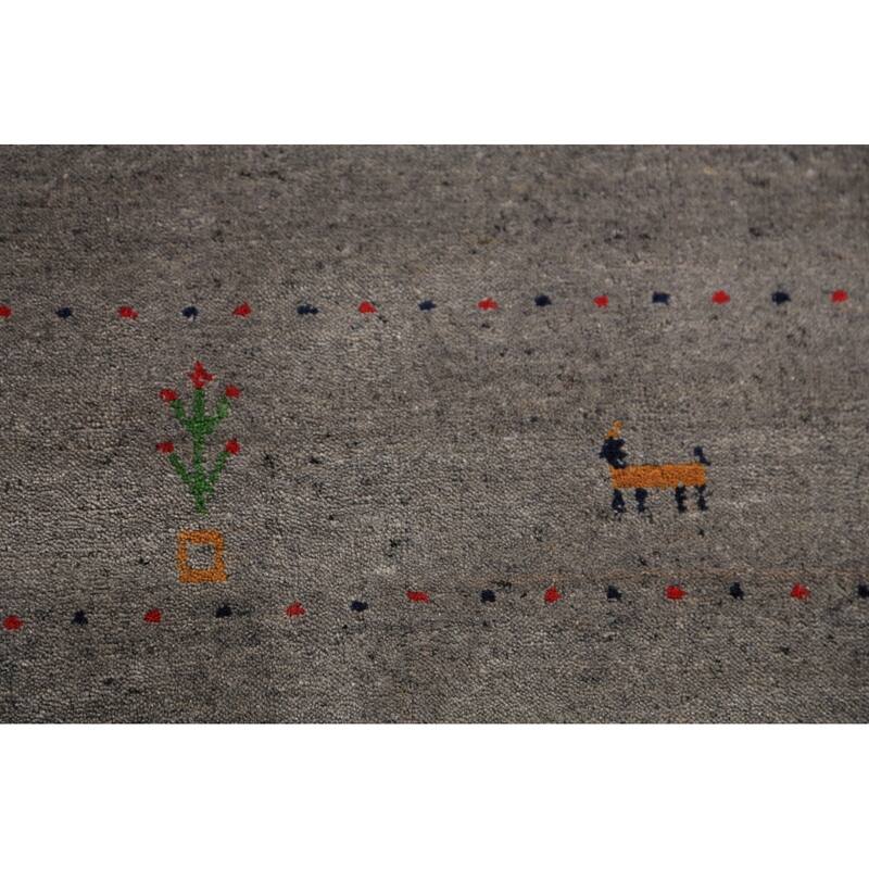 Tribal Gabbeh Area Rug Handmade Grey Wool Carpet - 5'8" x 7'8"