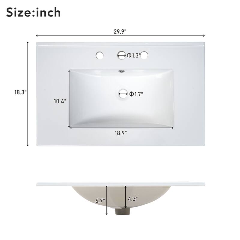 30 in. W x 18.3 in. D x 34 in. H Single Sink Freestanding Bath Vanity in White with White Ceramic Sink