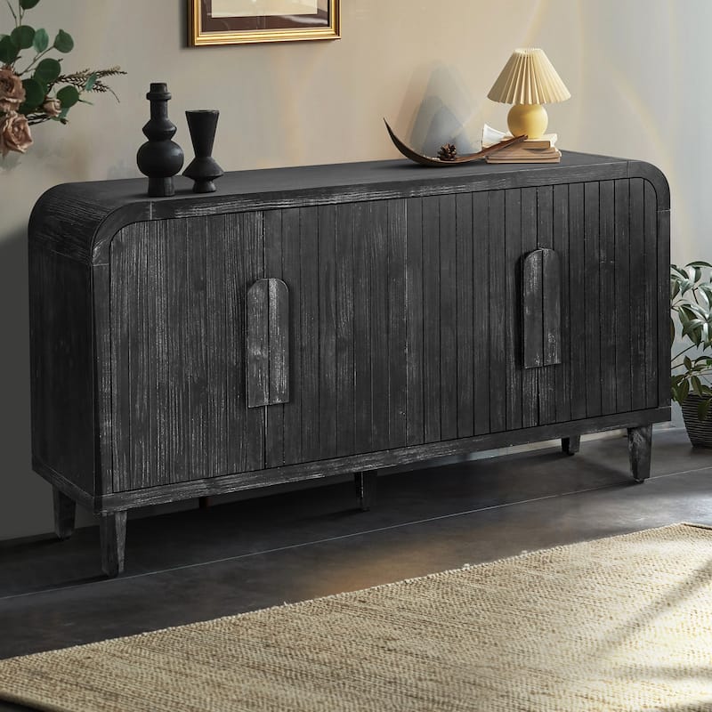 59'' Farmhouse Curved Vintage Storage Sideboard with Large Wooden Handles, Adjustable Shelves for Kitchen,Dining Room