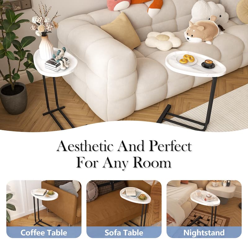 Sofa and Bedside C-Shaped Side Table, Wood C-Shaped End Table with Metal Frame Slide for Bedroom Living Room