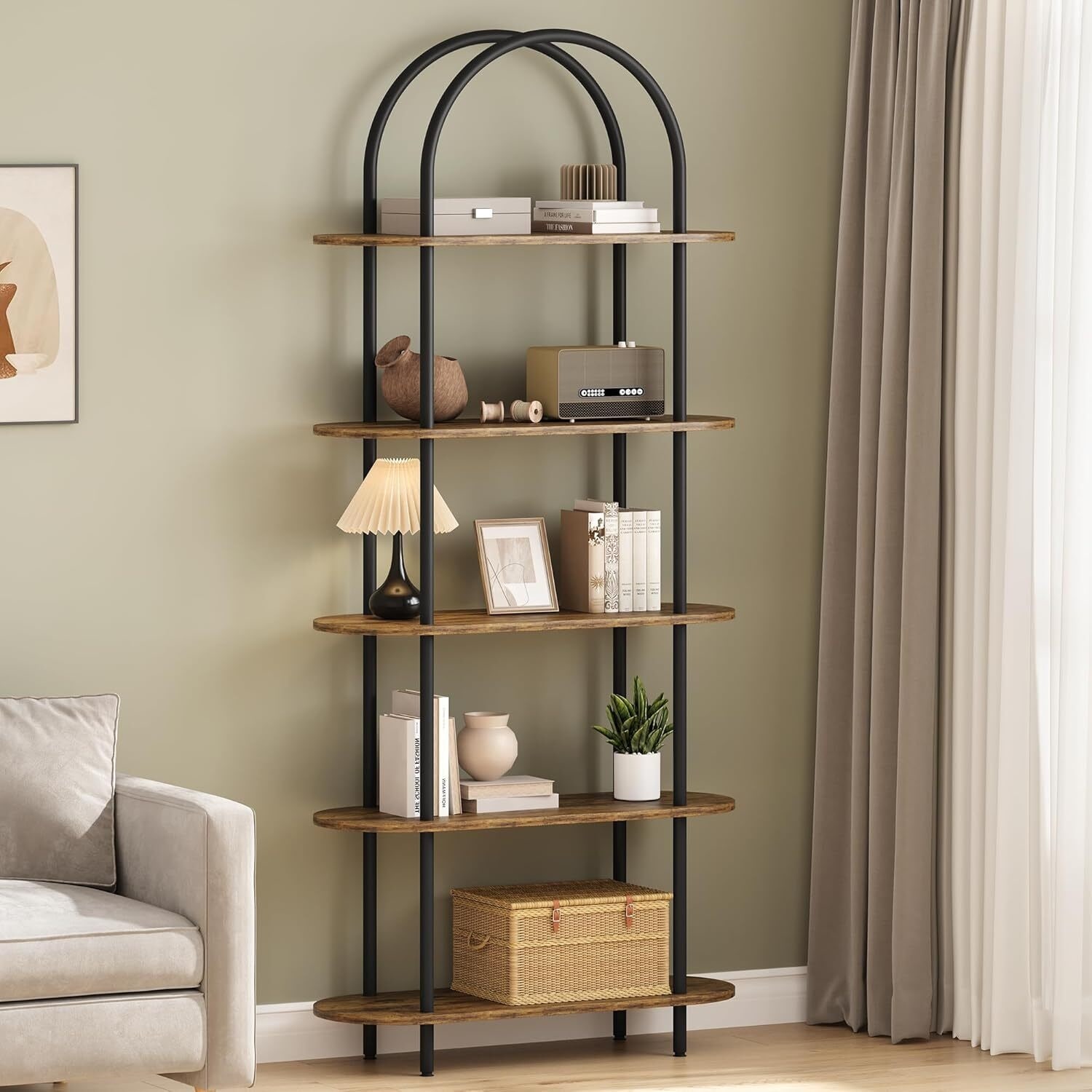 5-Tier Freestanding Metal Frame Bookcase. Open Storage Rack for Living Room, Bedroom - N/A