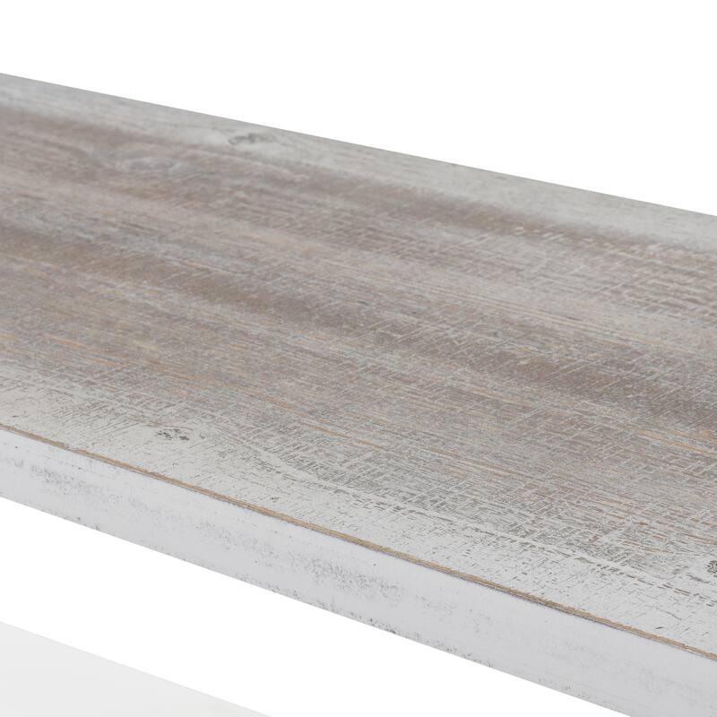 Wooden Washed 2 Shelf Shelving Unit with Turned Legs and Wavy Corners - White - Roche River Decor