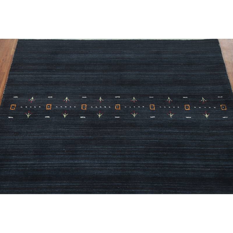 Navy Blue Tribal Gabbeh Indian Rug Handmade Modern Wool Carpet - 4'0" x 5'10"