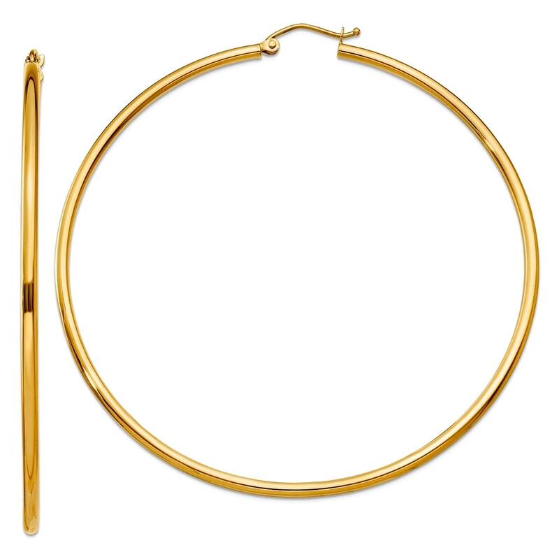 Curata 14k Yellow Gold Polished 2mm Lightweight Classic Hoop Earrings - 13mm-65mm