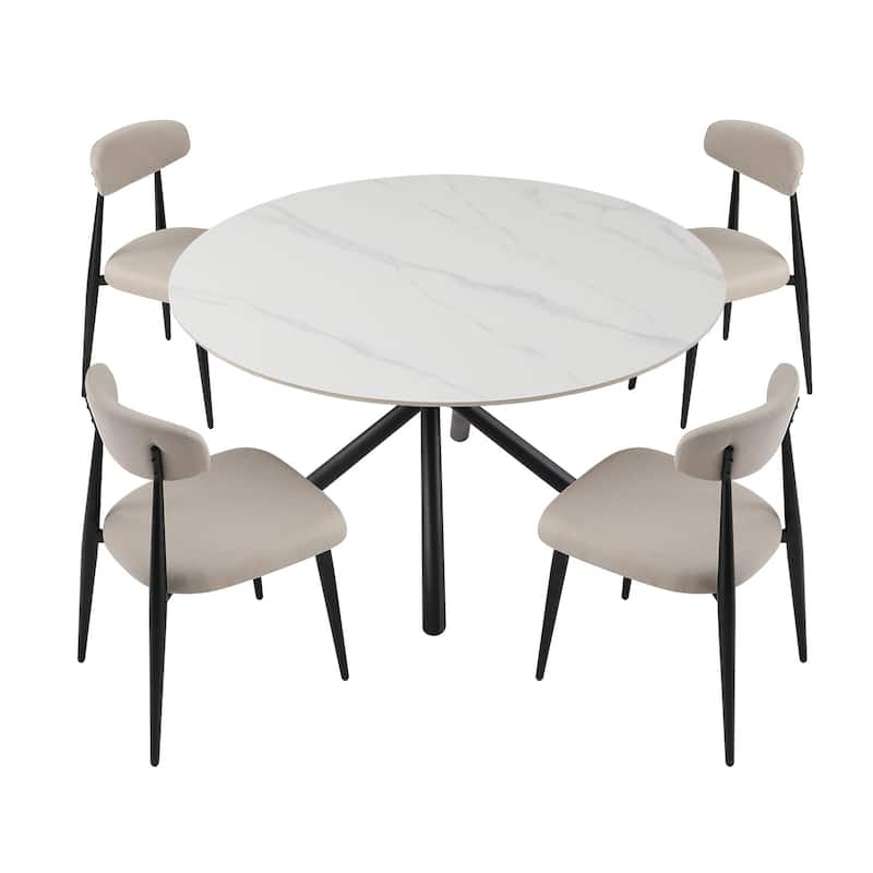 Modern Dining Chairs Set of 4, Curved Backrest Round Upholstered and Metal Frame