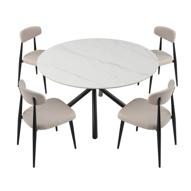 Modern Glam Marble Round Dining Table with Metal Cross Legs