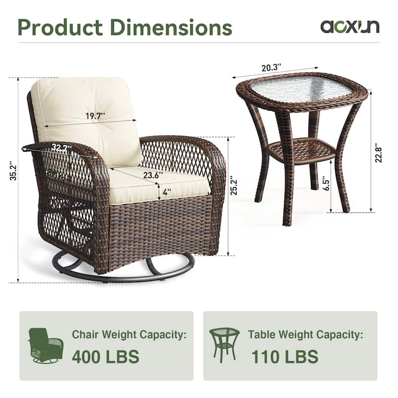 3 Pieces Patio Furniture Set, Patio Swivel Rocker Chairs Set of 2