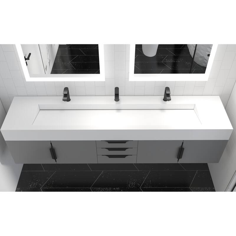 Nile 84" Wall Mounted Bathroom Vanity Set w/ White Top