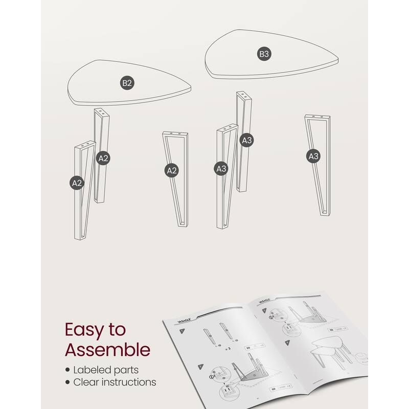 Nesting Coffee Tables, End Tables Set of 2 for Living Room Bedroom, Industrial Small Stacking Side Tables with Metal Frame