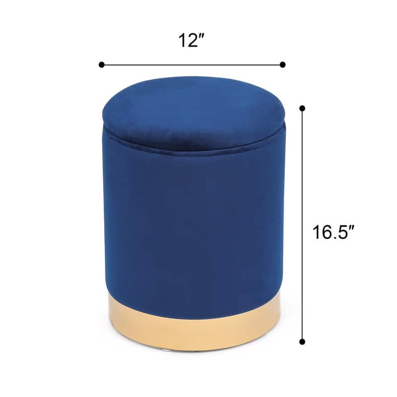 Adeco Round Storage Ottoman Footrest Stool Velvet Gold Plating Base