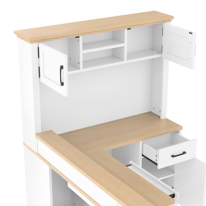 L-Shaped Computer Desk with outlet, Drawers, Bookshelf, Modern Corner Desk, L-Shaped Study Table Writing Desk