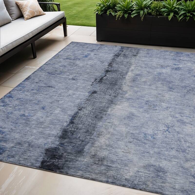 Dave Unique Abstract Spill-Resistant Blended Style Outdoor Rug - 5' X 8' - Blue