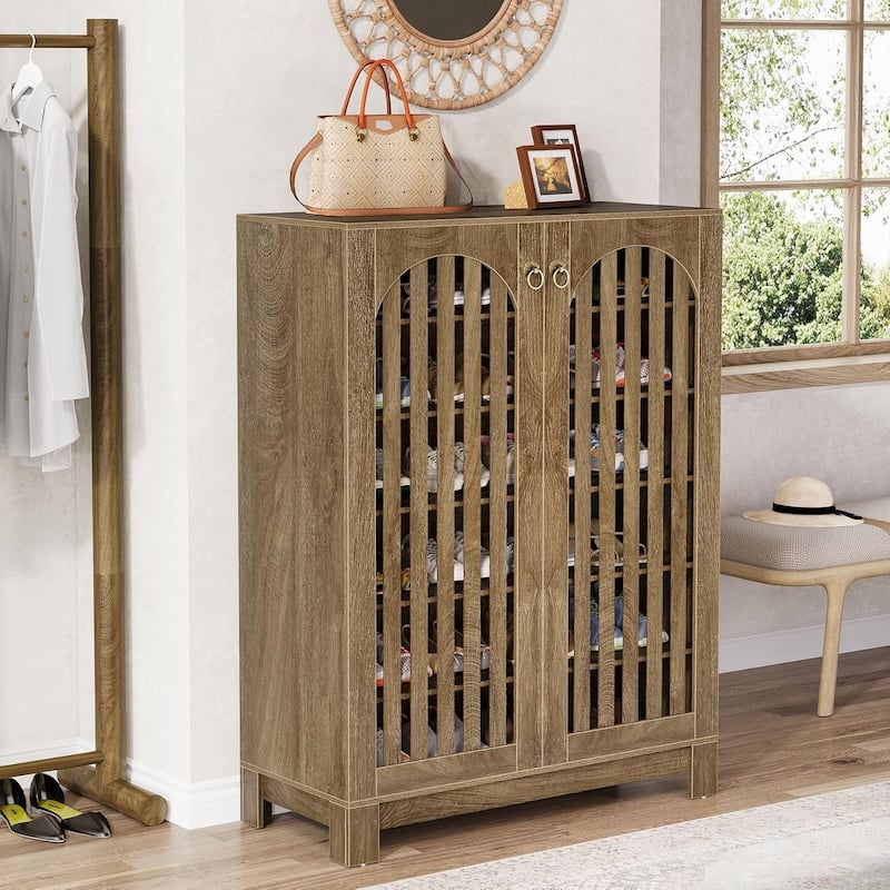 Shoe Cabinet with Louver Doors, 6-Tier Adjustable Shoe Storage Cabinet