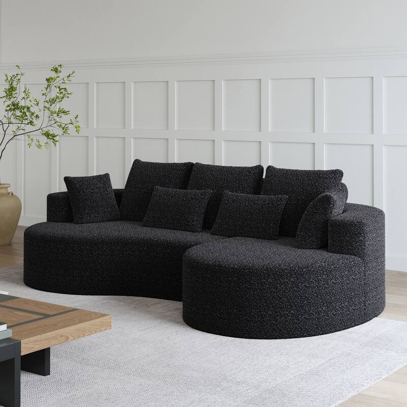Oversized Chenille Upholstered Boneless Sofa, L-Shaped Curved Sectional Sofa, Deep Seat Cloud Couch with 7 Pillows